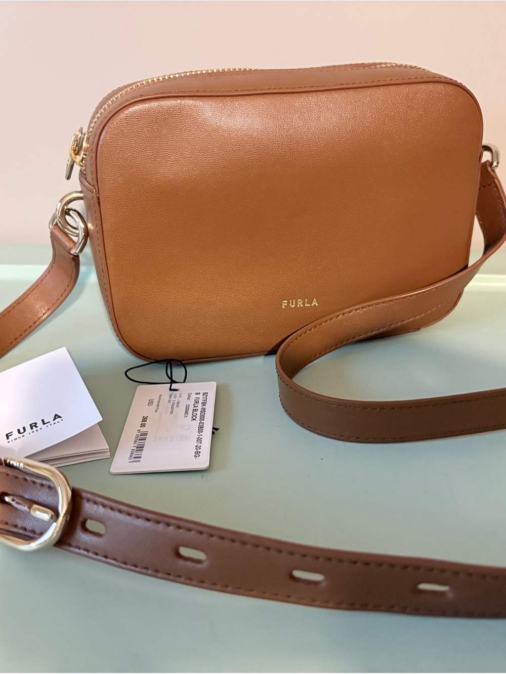 Furla Caramel Brown Leather Crossbody Bag